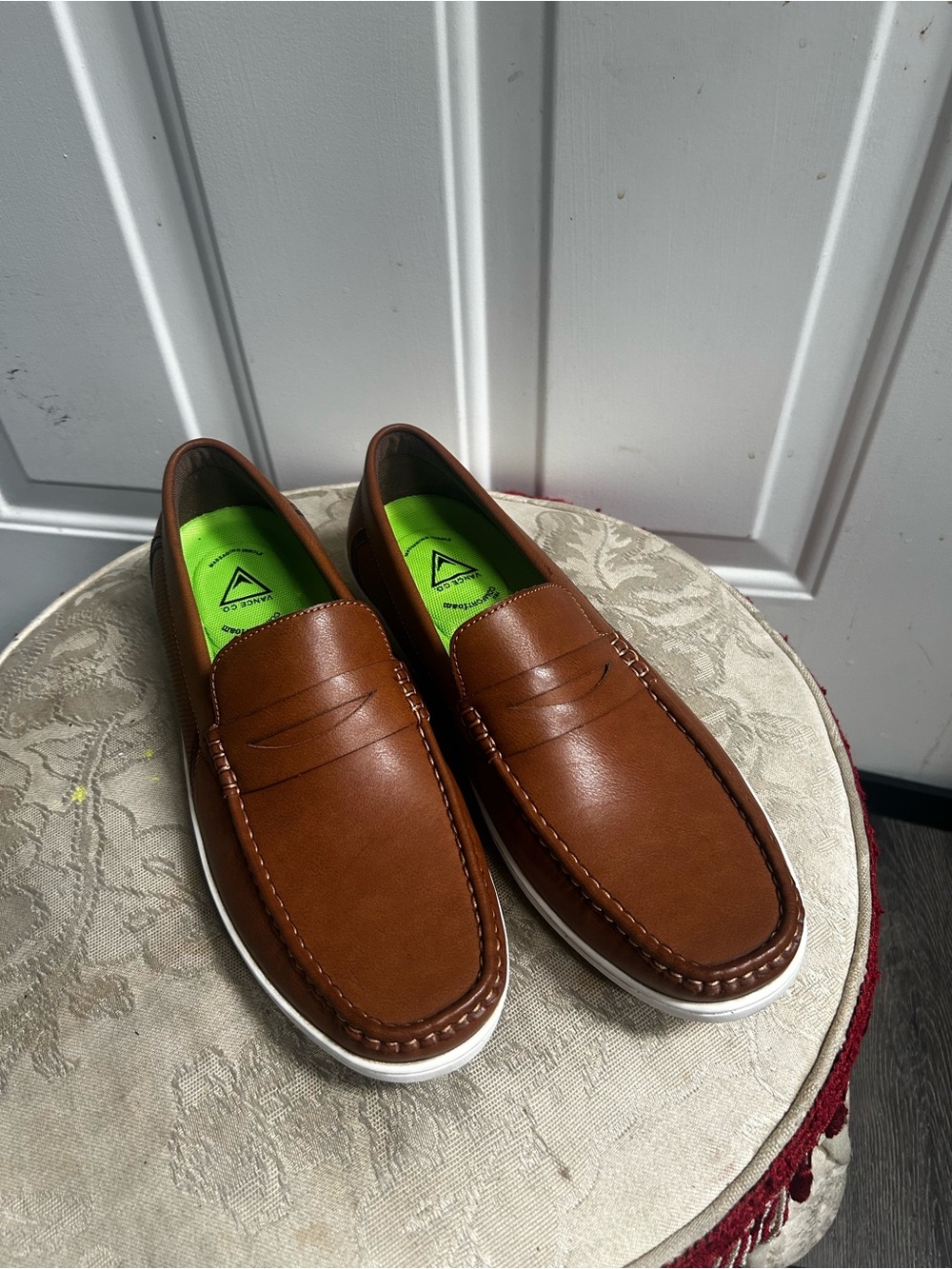 Vance Co Danny Brown Chestnut Vegan lesther Penny Loafers with White Sole - Men